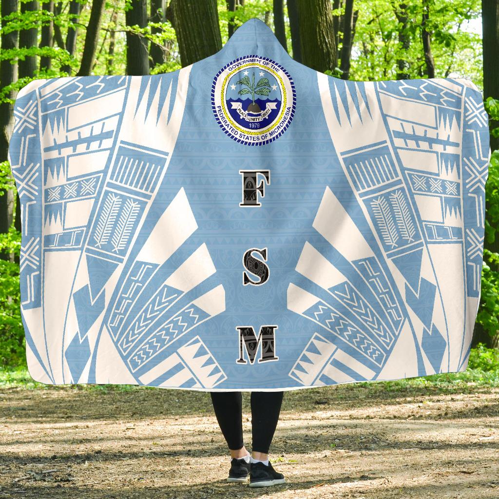 Federated States of Micronesia Hooded Blanket - Polynesian Tattoo Flag Hooded Blanket White - Polynesian Pride