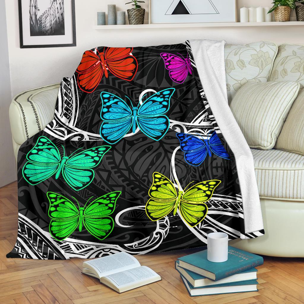 Hawaii Polynesian Butterflies Premium Blanket White - Polynesian Pride