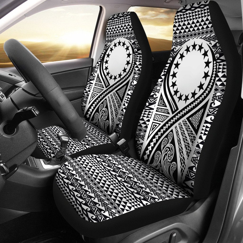 Cook Islands Car Seat Cover - Cook Islands Flag Polynesian Tattoo Black Universal Fit Black - Polynesian Pride