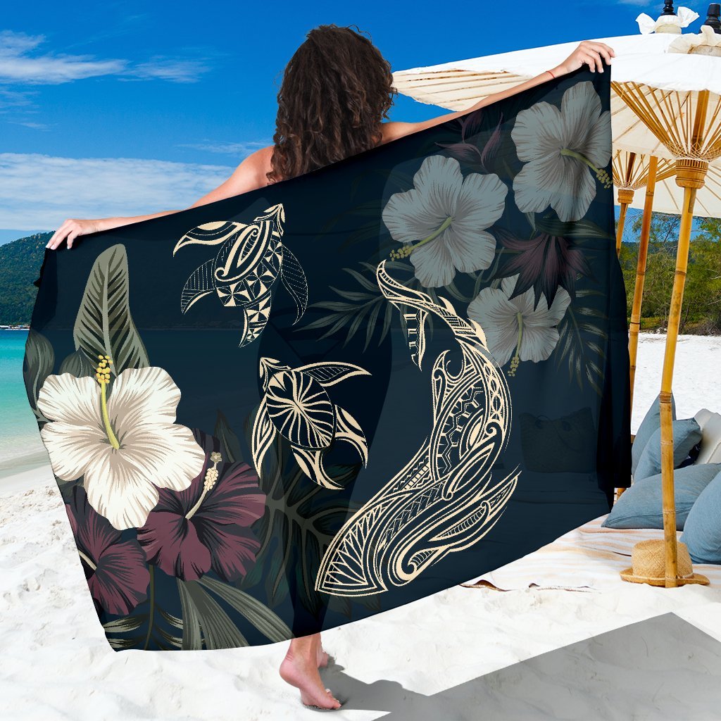 Hawaii Tropical Hibiscus Turtle Shark Aumakua Sarong - Lucas Style - Blue Sarong One Size Blue - Polynesian Pride