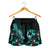 Tonga Polynesian Women's Shorts - Turtle With Blooming Hibiscus Turquoise - Polynesian Pride