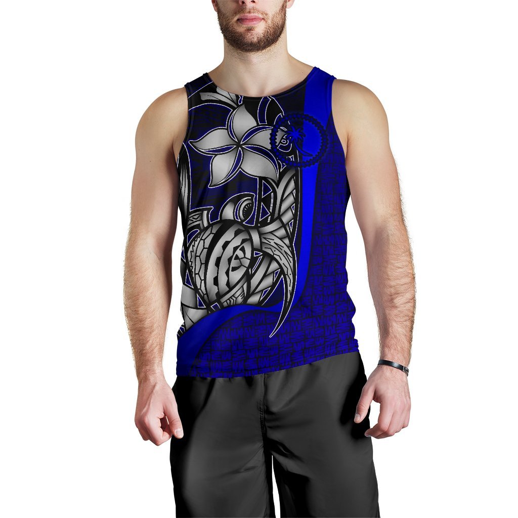 Chuuk Micronesia Men's Tank Top Blue - Turtle With Hook - Polynesian Pride
