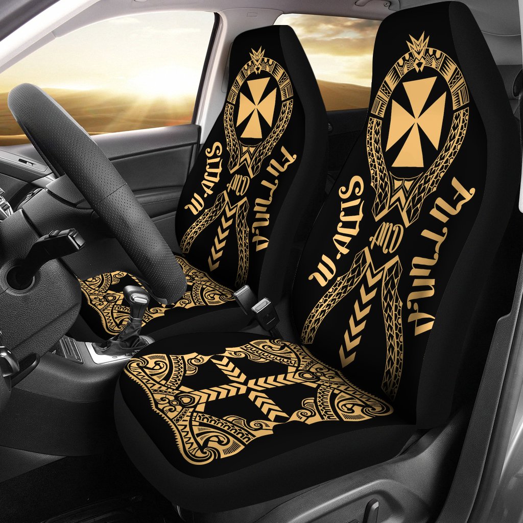 Wallis And Futuna Car Seat Covers - Wallis And Futuna Coat Of Arms Polynesian Tribal Gold Universal Fit Gold - Polynesian Pride