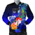 Fiji Men's Bomber Jacket - Humpback Whale with Tropical Flowers (Blue) Blue - Polynesian Pride