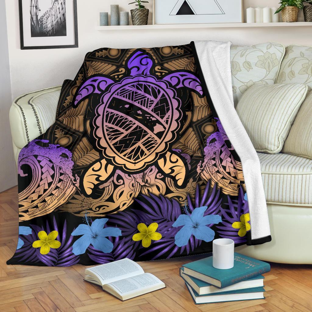 Hawaii Turtle Polynesian Gold Premium Blanket - Kuly Style White - Polynesian Pride