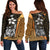 Chuuk Micronesian Women Off Shoulder Sweater Gold - Turtle With Hook Gold - Polynesian Pride