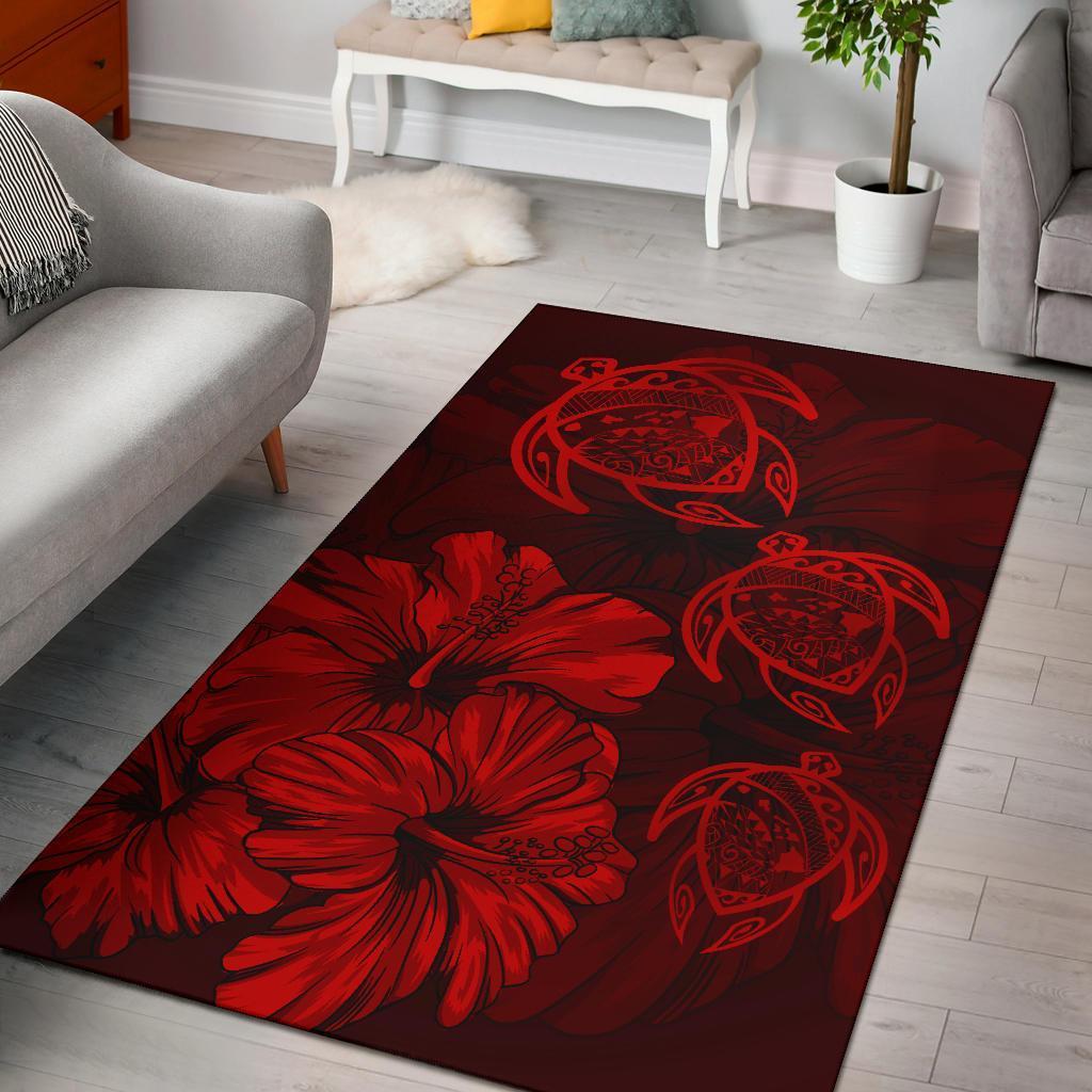 Hawaiian Map Hibiscus Flowers Vintage Polynesian Rug AH Rug Red - Polynesian Pride