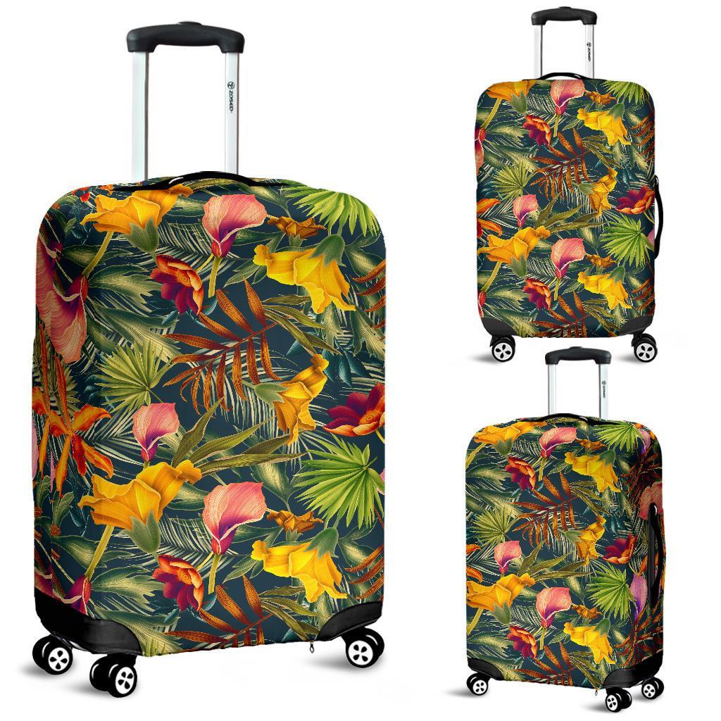 Seamless Tropical Flower Plant And Leaf Pattern Luggage Cover White - Polynesian Pride