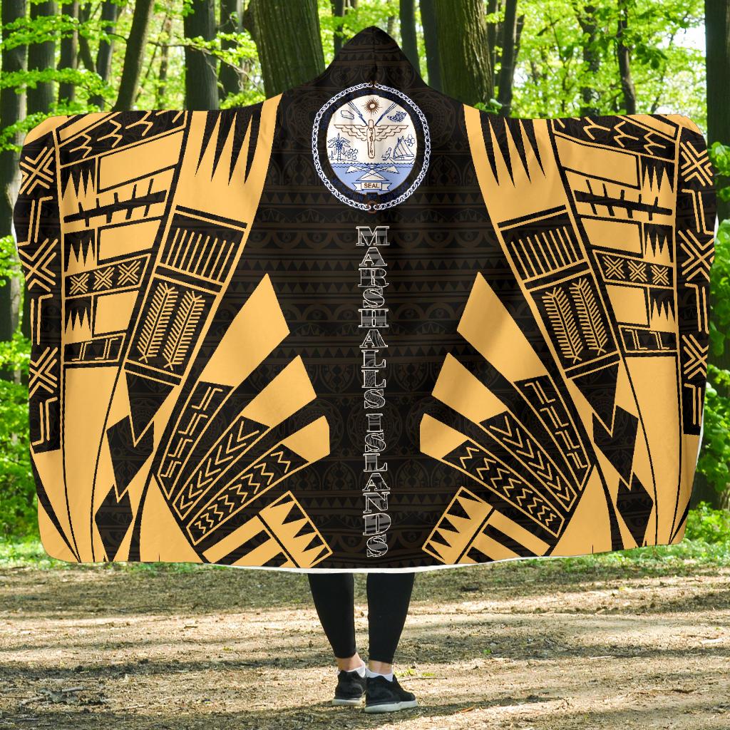 Marshall Islands Hooded Blanket - Polynesian Tattoo Gold Hooded Blanket Gold - Polynesian Pride