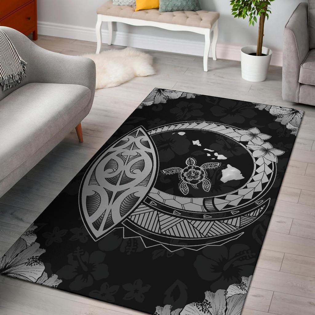 Hawaii Turtle Hibiscus Corner Map Polynesian Area Rug AH Rug Gray - Polynesian Pride