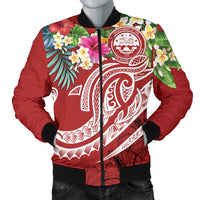 FSM Polynesian Men's Bomber Jacket - Summer Plumeria (Red) Red - Polynesian Pride