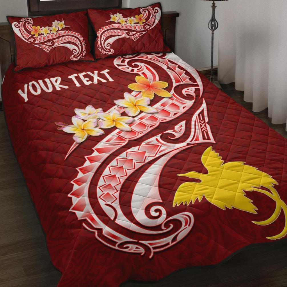 Papua New Guinea Custom Personalised Quilt Bed Set - PNG Seal Polynesian Patterns Plumeria Red - Polynesian Pride