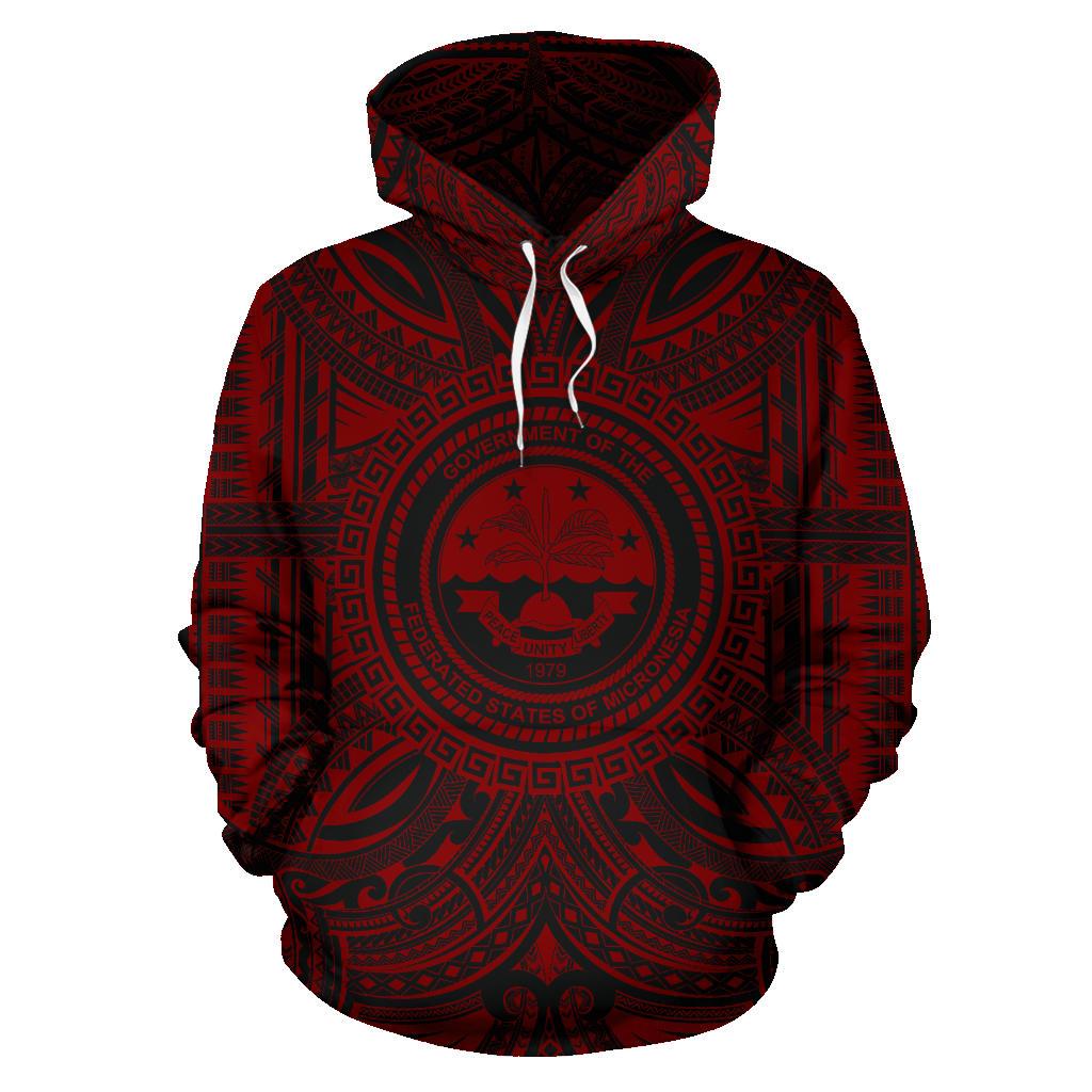 Federated States of Micronesia ll Over Hoodie Federated States of Micronesia Coat of rms Polynesian Red Black Unisex Red - Polynesian Pride