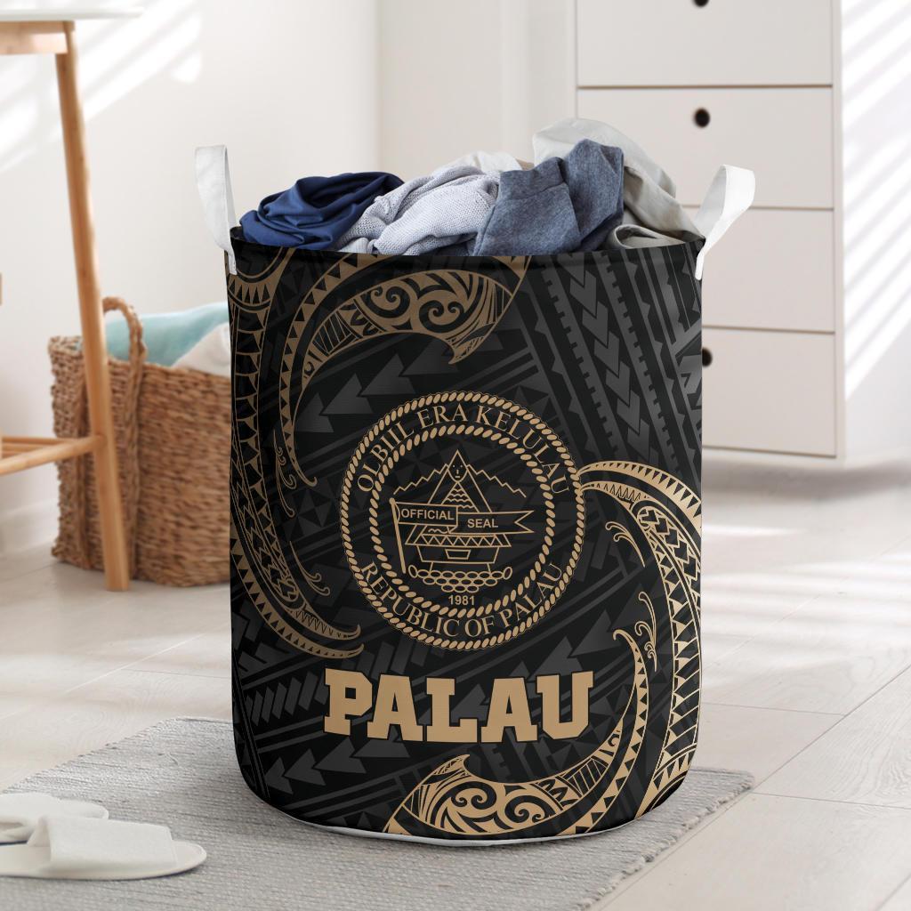 Palau Polynesian Laundry Basket - Gold Tribal Wave One Style One Size Black - Polynesian Pride