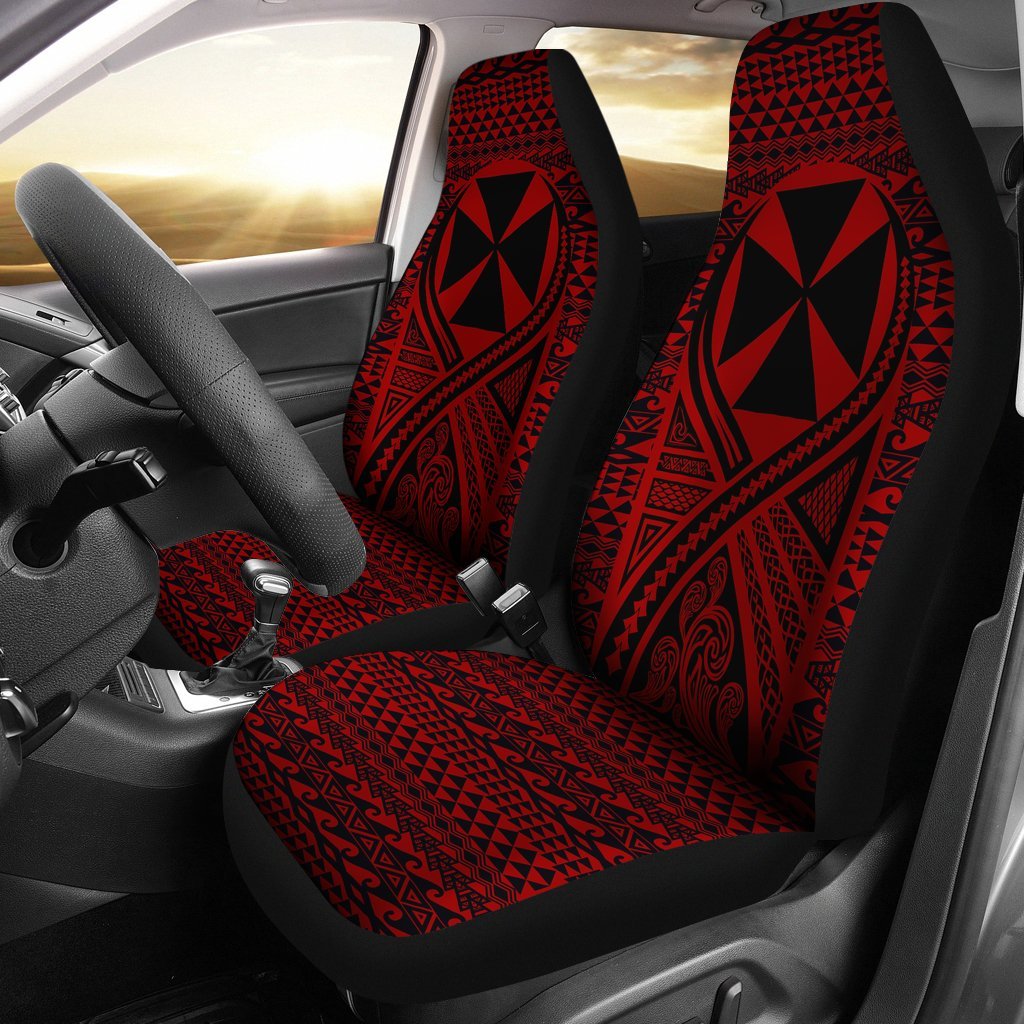 Wallis And Futuna Car Seat Cover - Wallis And Futuna Coat Of Arms Polynesian Tattoo Red Universal Fit Red - Polynesian Pride