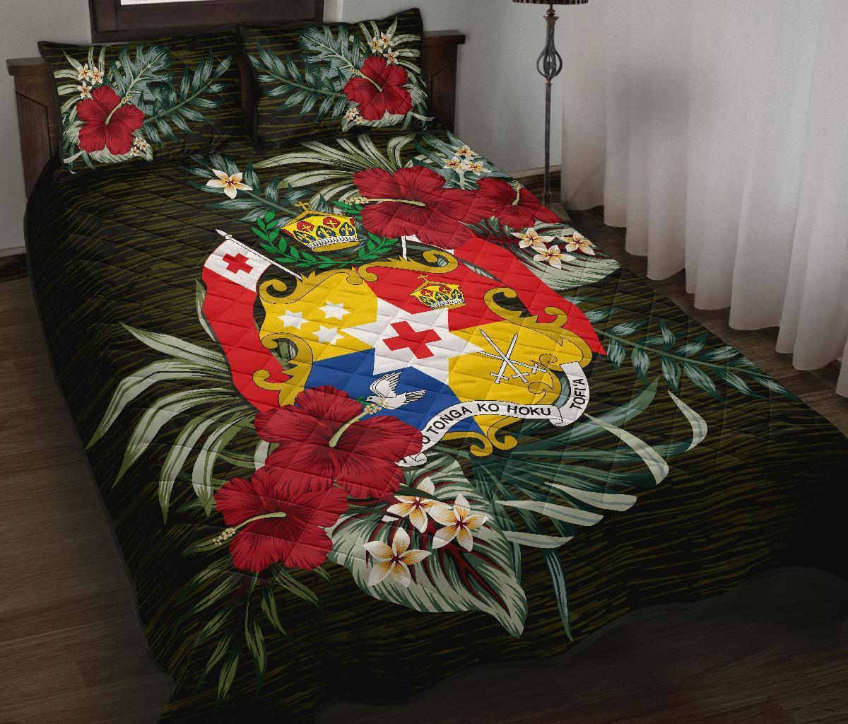 Tonga Polynesian Quilt Bed Set - Special Hibiscus Black - Polynesian Pride