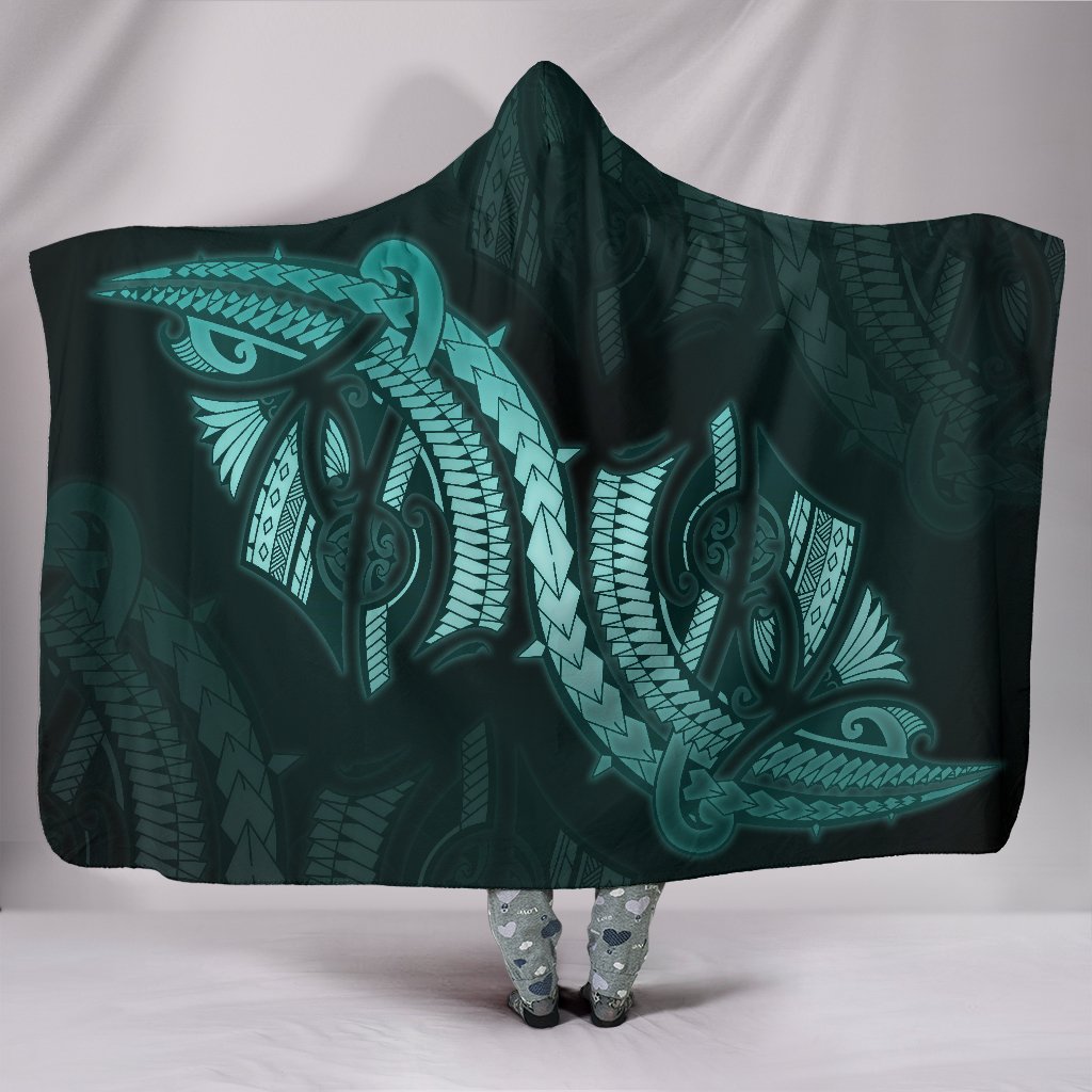 Polynesian Hooded Blanket Turquoise Hooded Blanket White - Polynesian Pride