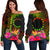 Cook Islands Polynesian Women's Off Shoulder Sweater - Hibiscus and Banana Leaves Art - Polynesian Pride