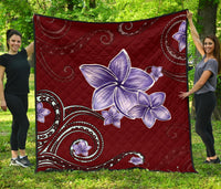 Plumeria Violet Polynesia Red Premium Quilt red - Polynesian Pride