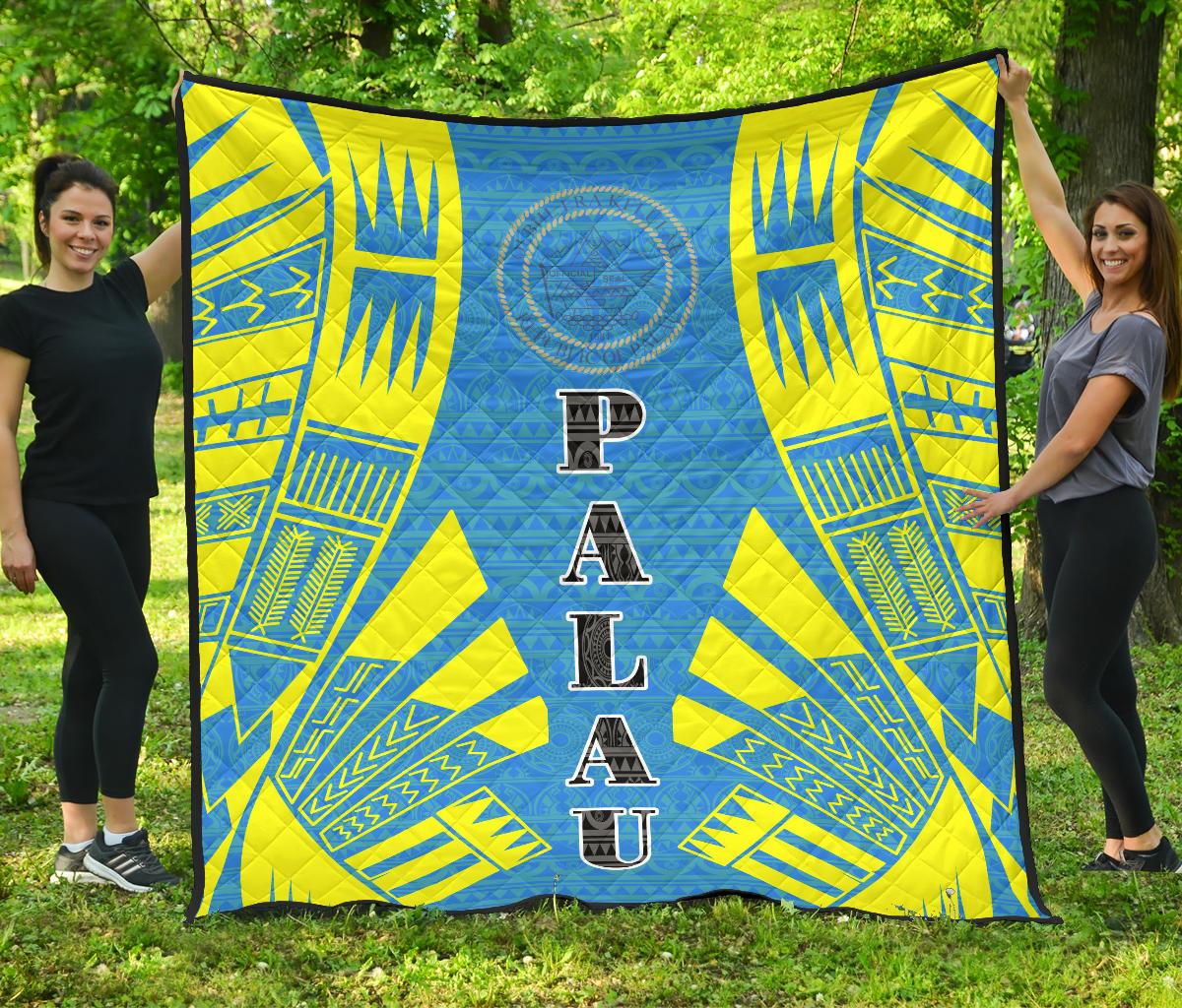 Palau Premium Quilt - Palau Seal Polynesian Yellow Tattoo - Polynesian Pride