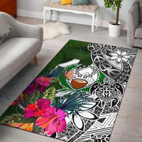 Pohnpei Area Rug White - Turtle Plumeria Banana Leaf - Polynesian Pride