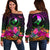 YAP Women's Off Shoulder Sweater - Summer Hibiscus Art - Polynesian Pride