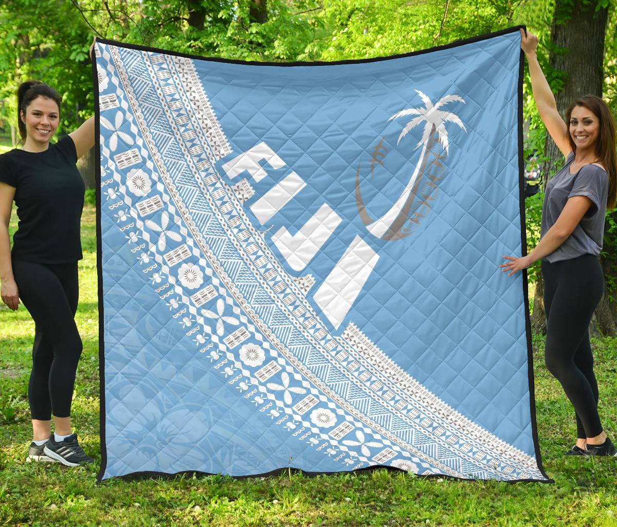 Fiji Tapa Rugby Premium Quilt version Style You Win - Blue Blue - Polynesian Pride