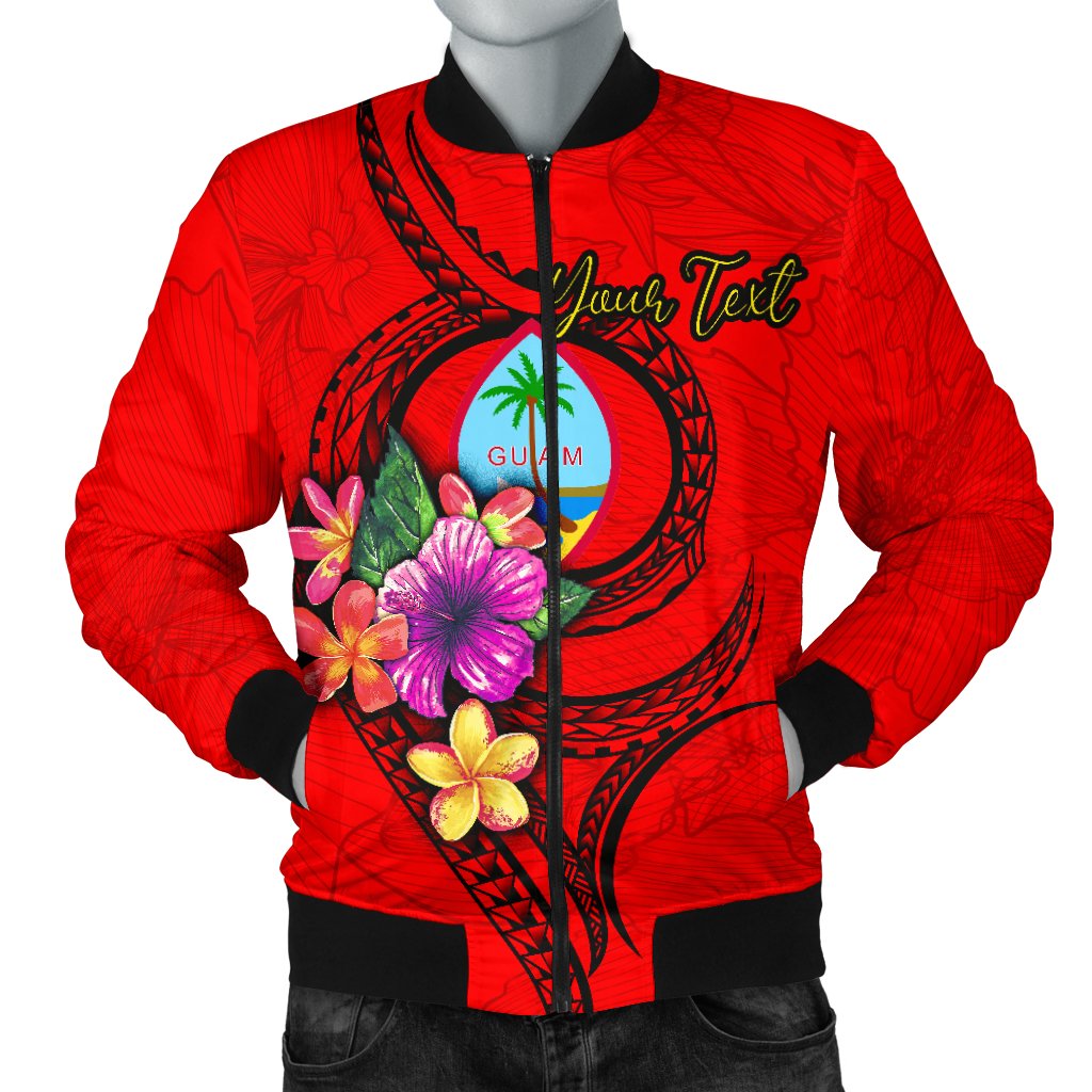 Guam Polynesian Custom Personalised Men's Bomber Jacket - Floral With Seal Red Red - Polynesian Pride