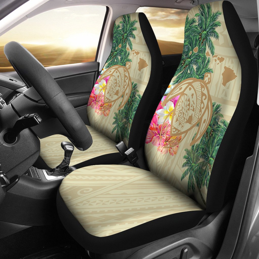 Hawaii Kanaka Maoli Polynesian Flowers Turtle Car Seat Covers Universal Fit Beige - Polynesian Pride