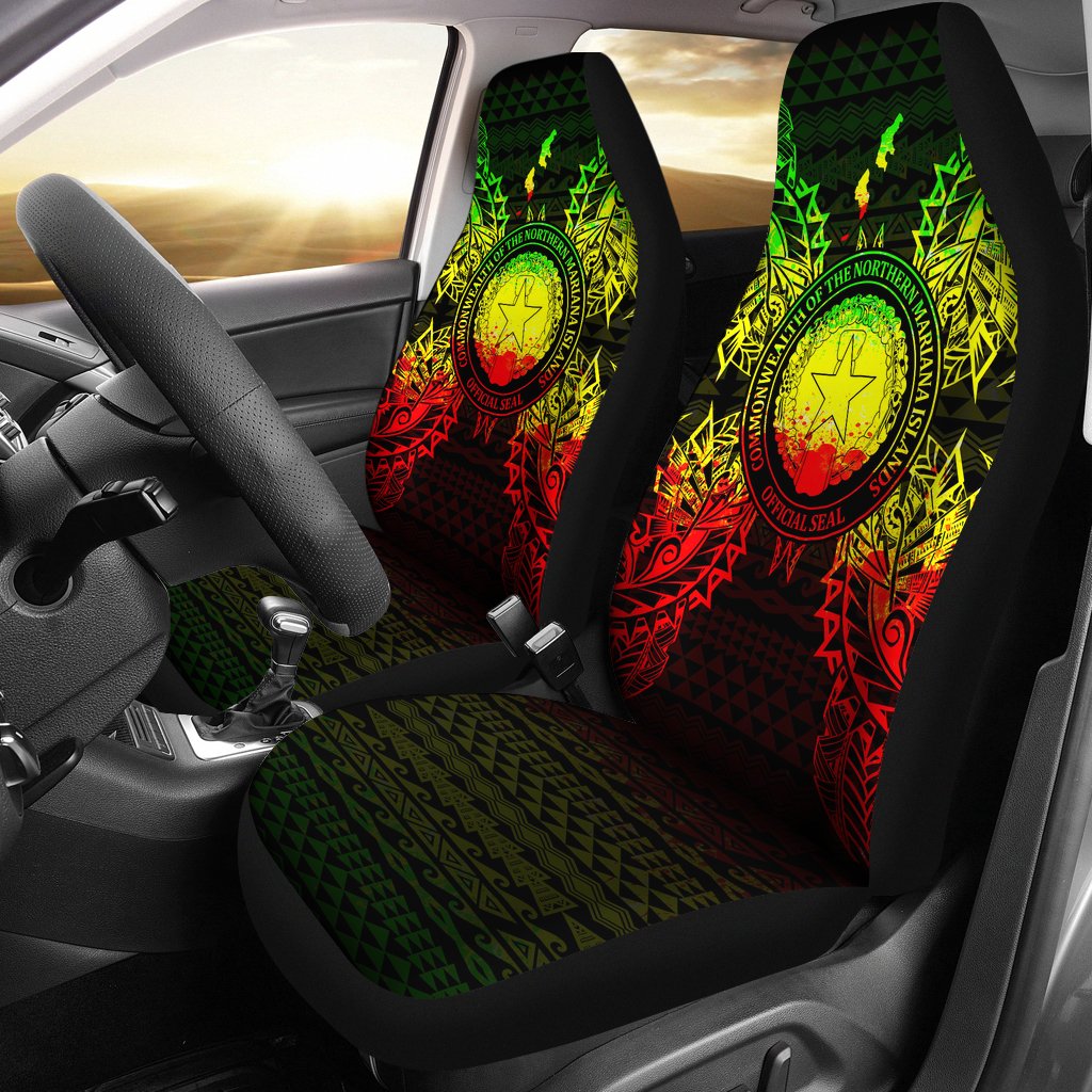 Northern Mariana Islands Car Seat Cover - C N M I Seal Map Reggae Universal Fit Reggae - Polynesian Pride