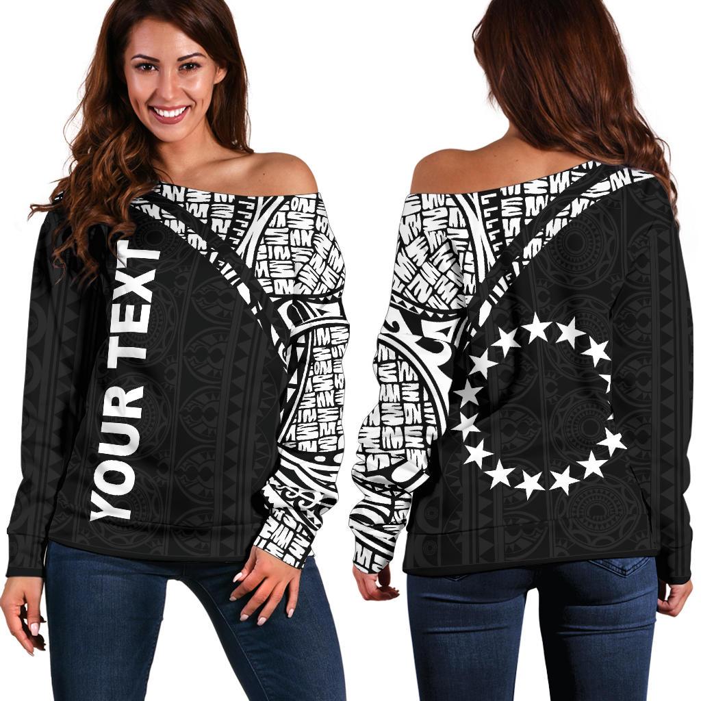 Cook Islands Custom Personalised Women's Off Shoulder Sweater - Curve Style Black - Polynesian Pride