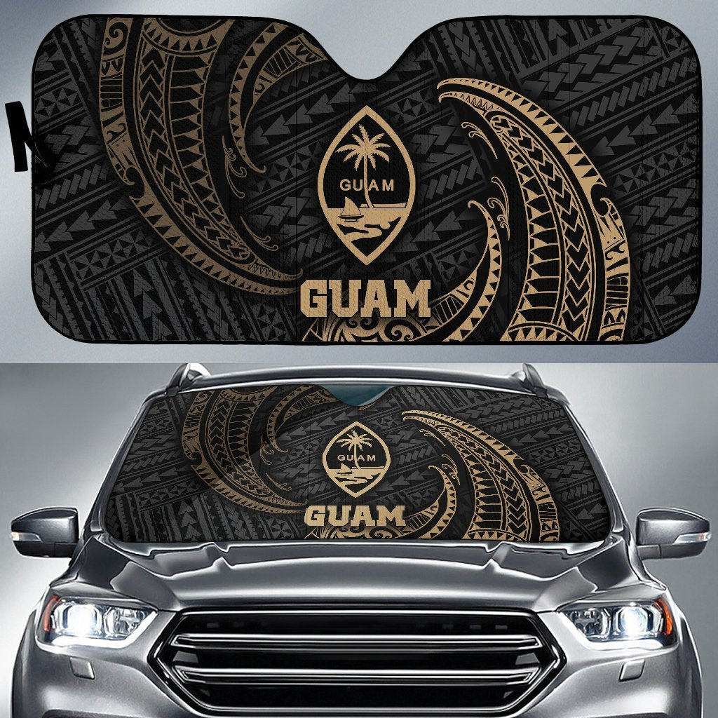 Polynesian Guam Sun Shades - Gold Tribal Wave Auto Sun Shade Universal Fit Gold - Polynesian Pride