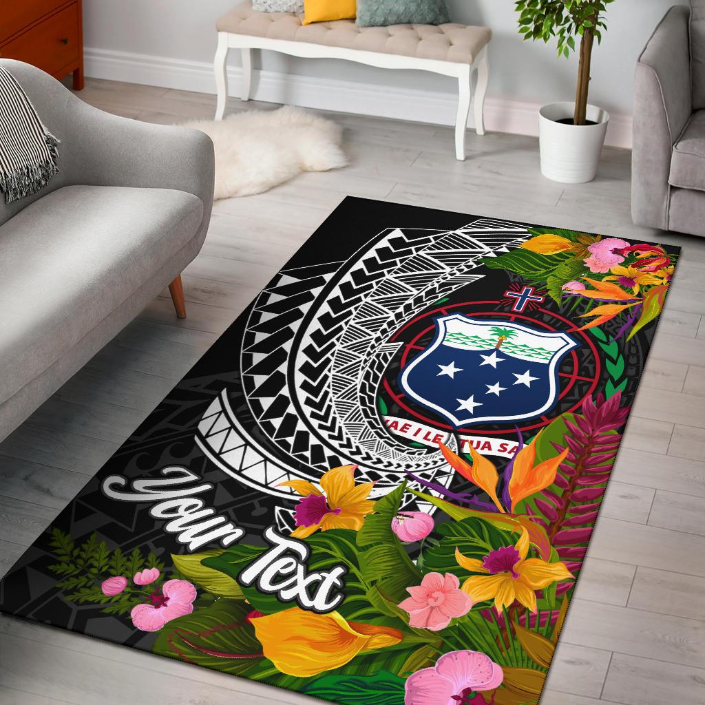 Samoa Area Rug - Custom Personalised Seal Spiral Polynesian Patterns Black - Polynesian Pride