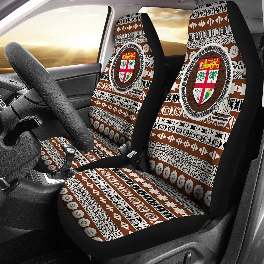 Fiji Car Seat Cover - Fiji Coat Of Arms On Tapa Pattern - A2 Universal Fit Red - Polynesian Pride