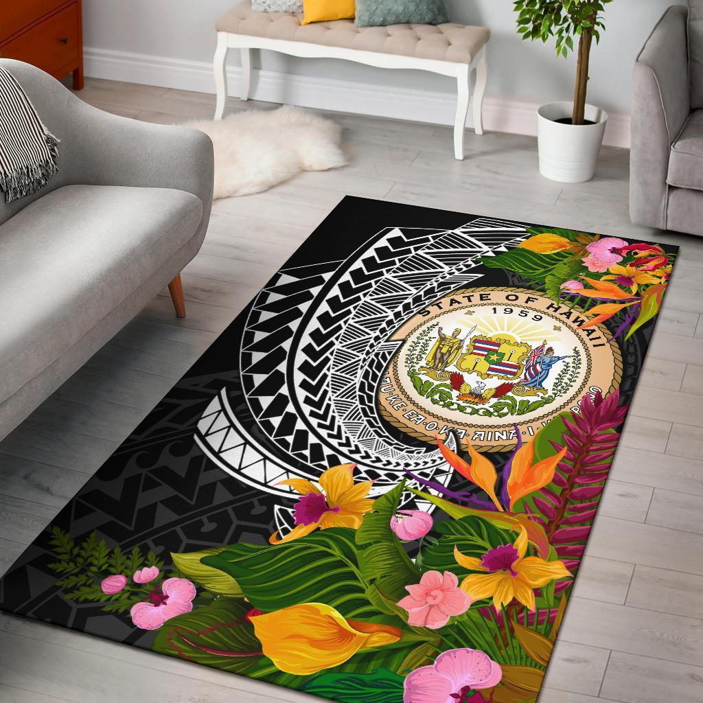 Hawaii Area Rug - Seal Spiral Polynesian Patterns Black - Polynesian Pride