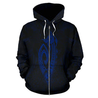 Polynesian Fish Hook Kanaka Map of Hawaii Zip Hoodie Blue - Polynesian Pride