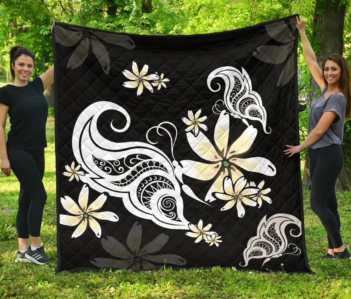 Plumeria Butterfly Premium Quilt Black - Polynesian Pride