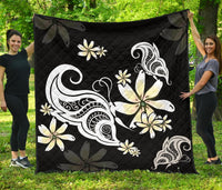 Plumeria Butterfly Premium Quilt Black - Polynesian Pride