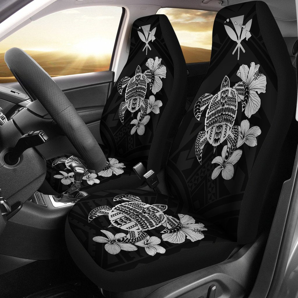 Hawaiian Kanaka Hibiscus Plumeria Mix Polynesian Turtle Car Seat Covers Gray AH - Polynesian Pride