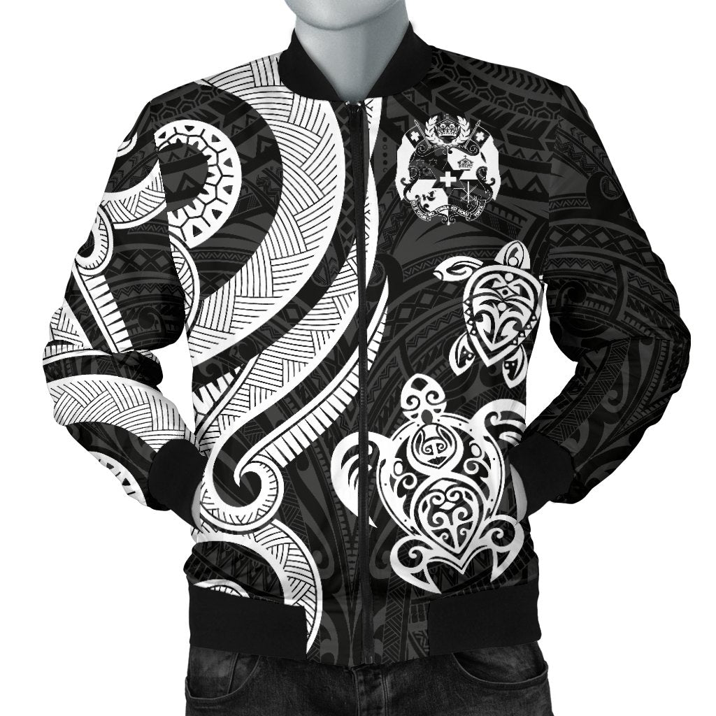 Tonga Polynesian Men Bomber Jacket - White Tentacle Turtle White - Polynesian Pride