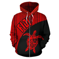 Fiji Tapa Zip up Hoodie Fiji Turtle Mermaid Red - Polynesian Pride