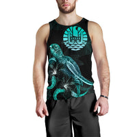 Tahiti Polynesian Men Tank Top - Turtle With Blooming Hibiscus Tuquoise - Polynesian Pride