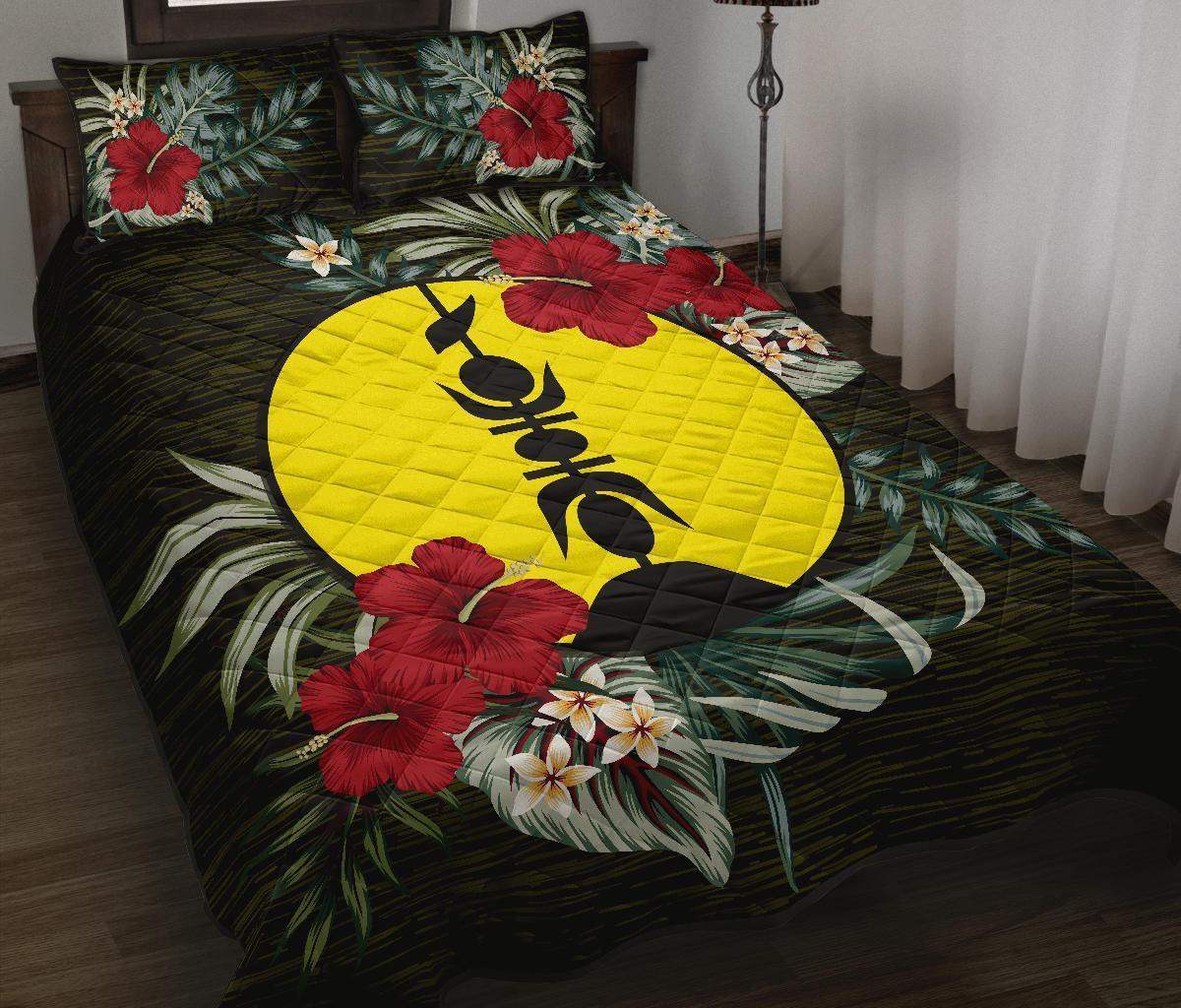 New Caledonia Polynesian Quilt Bed Set - Special Hibiscus Black - Polynesian Pride