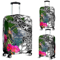 Palau Luggage Covers White - Turtle Plumeria Banana Leaf Crest White - Polynesian Pride