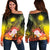 Marshall Islands Women's Off Shoulder Sweater - Humpback Whale with Tropical Flowers (Yellow) Yellow - Polynesian Pride