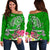 Tahiti Custom Personalised Women's Off Shoulder Sweater - Turtle Plumeria (Green) Green - Polynesian Pride