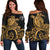 American Samoa Polynesian Off Shoulder Sweater (Women) - Polynesian Turtle (Golden) Golden - Polynesian Pride