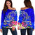 Hawaii Women's Off Shoulder Sweater - Turtle Plumeria Polynesian Tattoo Blue Color Blue - Polynesian Pride