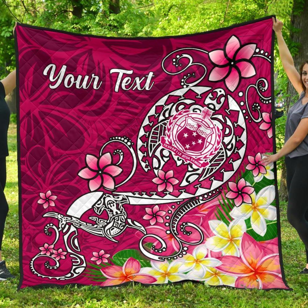 Samoa Custom Personalised Premium Quilt - Turtle Plumeria (Pink) Pink - Polynesian Pride