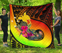 Papua New Guinea Premium Quilt - Polynesian Hook And Hibiscus (Raggae) - Polynesian Pride